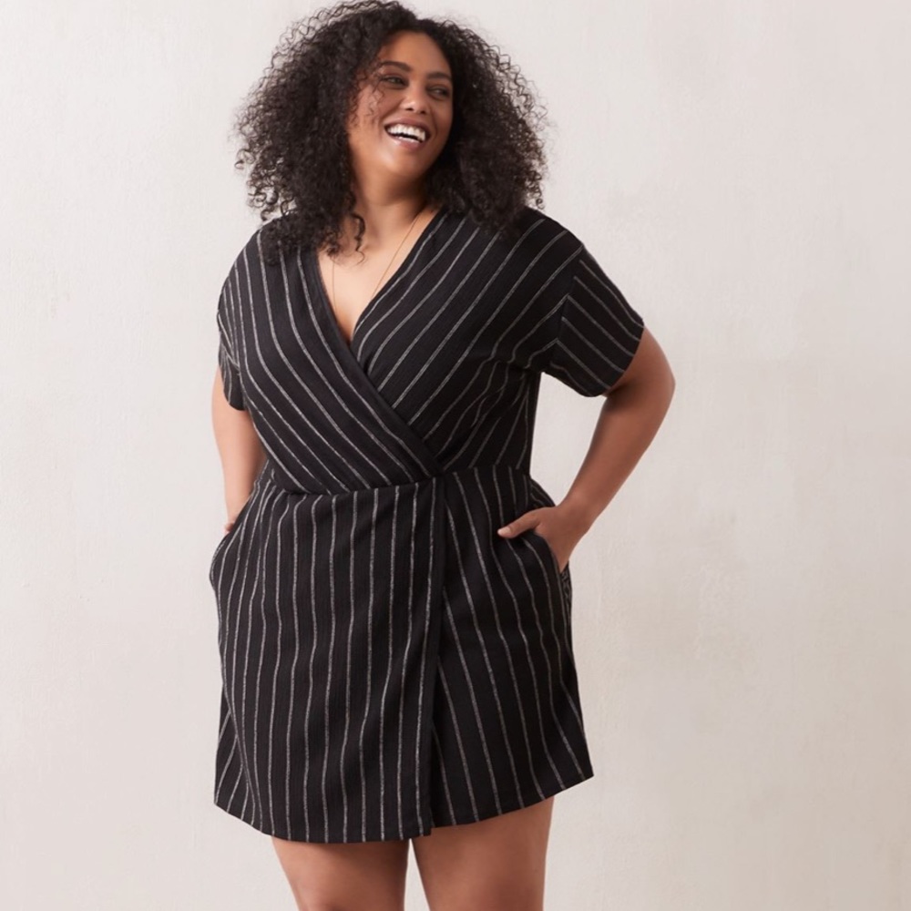 Striped Wrap Over Shorts Romper